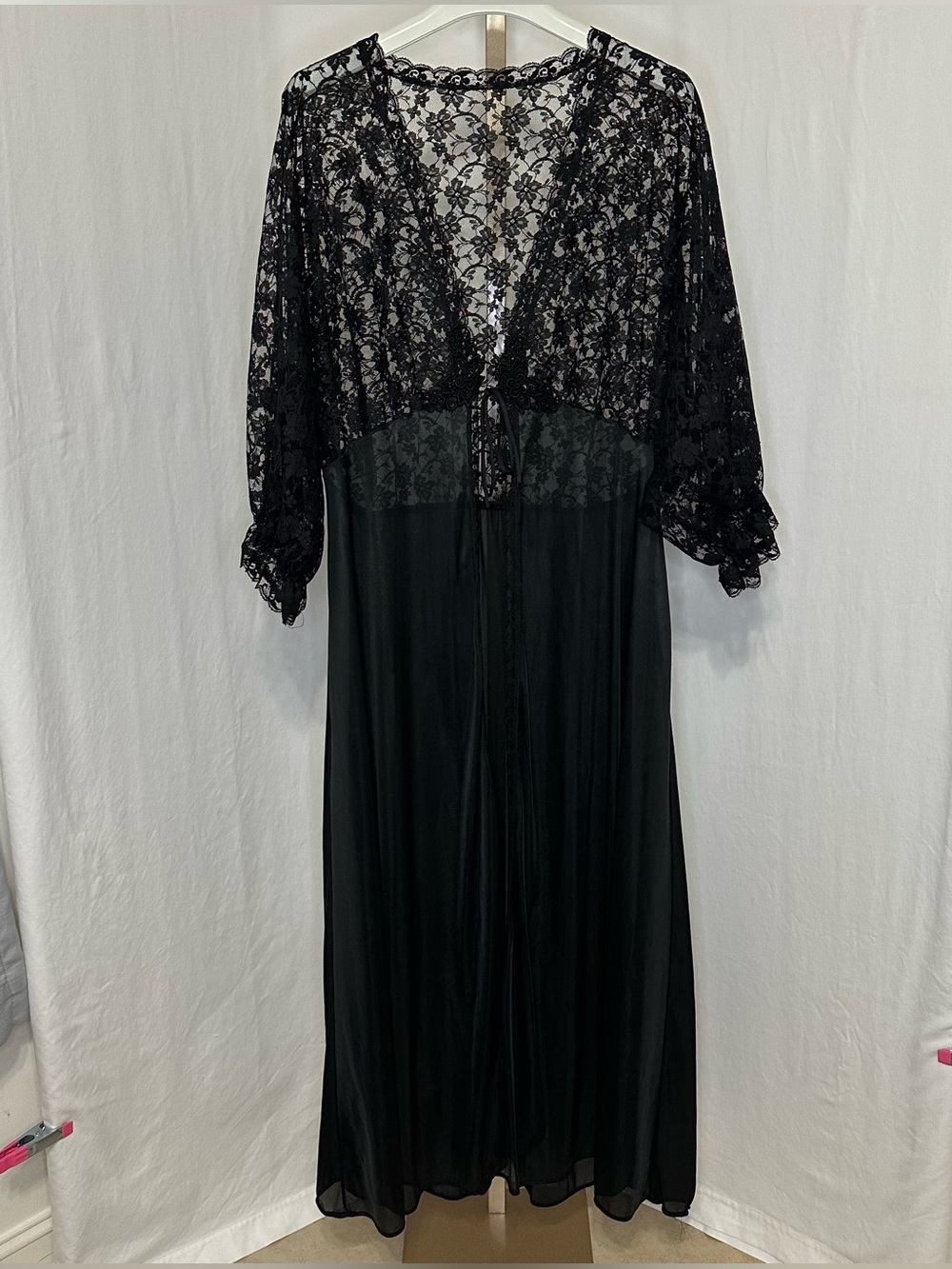 Vintage Black Lace & nylon Lounge robe